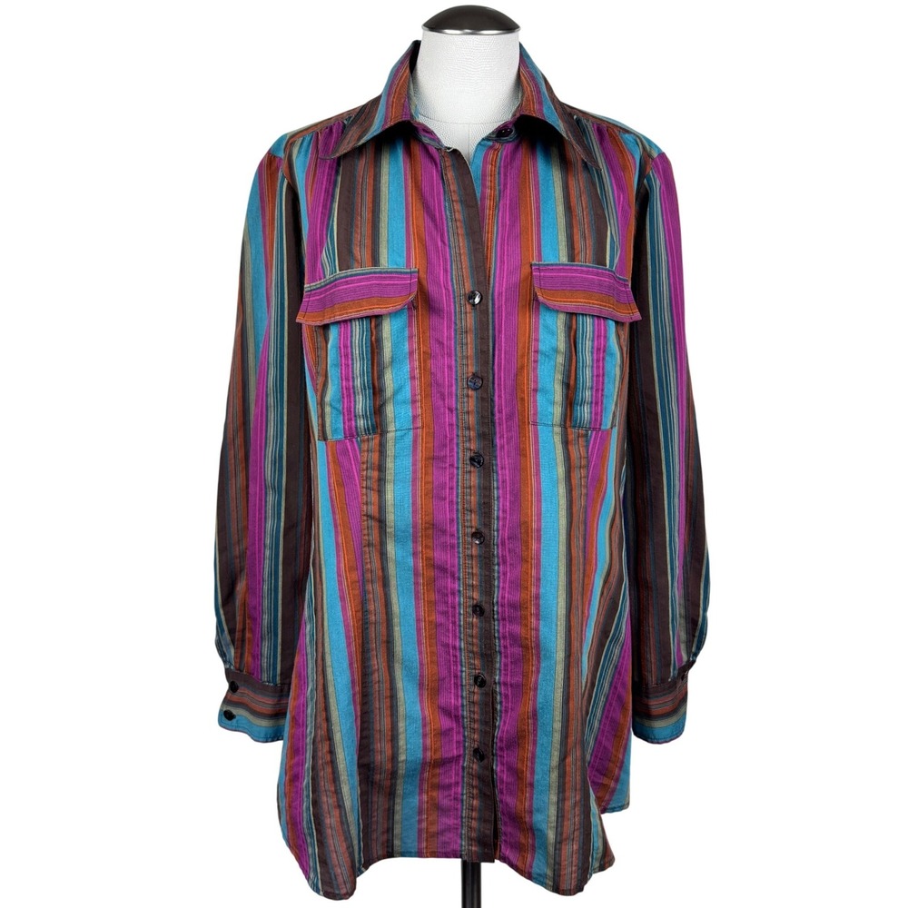 Finley Women Spice Route Stripe Button Down Shirt Long Sleeve Made‎ in USA Large